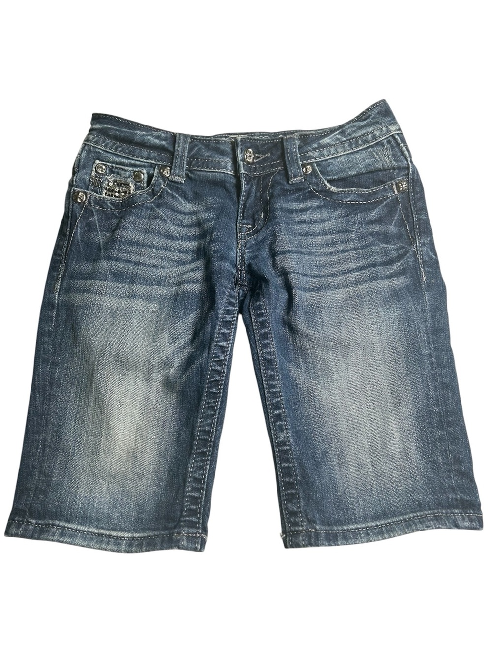 Miss Me Bermuda Denim Shorts Size 25 JP6069M Bling Sequin Rhinestone Flap Pocket